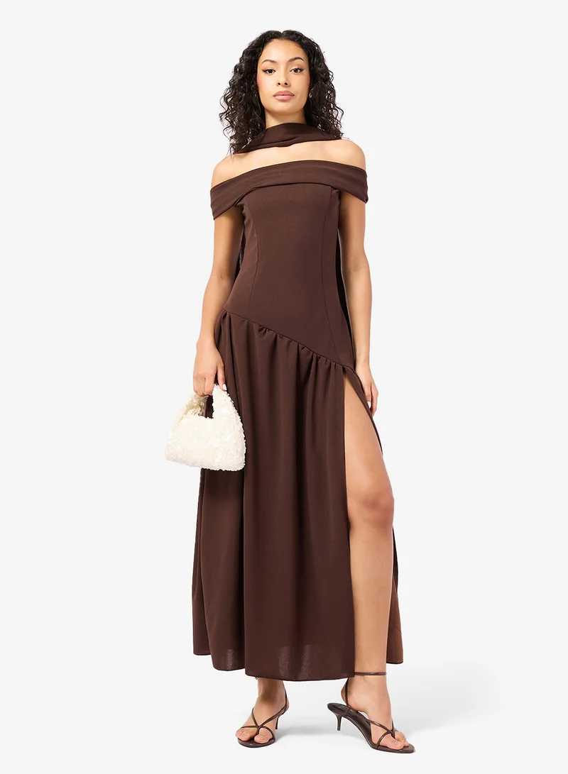 Ginger  Off Shoulder Drop Waist Dress with Scarf for Women | Best Price UAE